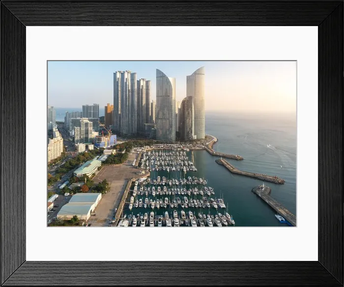 Framed Print : Busan city skyline view at Haeundae district, Gwangalli Beach with yacht pier at Busan, South Korea Framed Print : Busan city skyline view at Haeundae district, Gwangalli Beach with yacht pier at Busan, South Korea