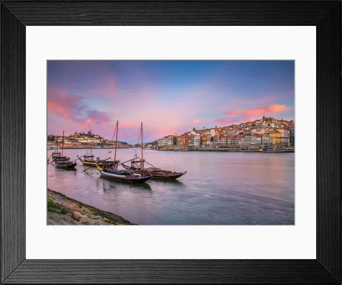Framed Print : Porto, Portugal. Cityscape image of Porto, Portugal with reflection of the city in the Douro River during sunrise Framed Print : Porto, Portugal. Cityscape image of Porto, Portugal with reflection of the city in the Douro River during sunrise
