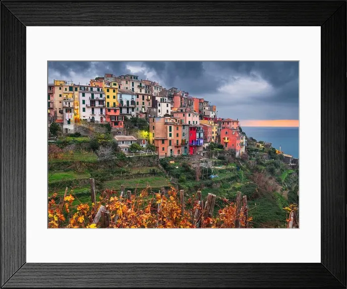 Framed Print : Corniglia, Italy in the Cinque Terre Region in autumn at dusk Framed Print : Corniglia, Italy in the Cinque Terre Region in autumn at dusk