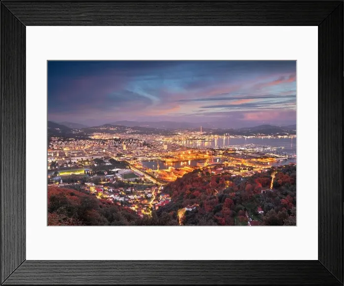 Framed Print : La Spezia, Italy skyline on the harbor at dusk Framed Print : La Spezia, Italy skyline on the harbor at dusk