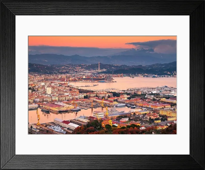Framed Print : La Spezia, Italy skyline on the harbor at dusk Framed Print : La Spezia, Italy skyline on the harbor at dusk