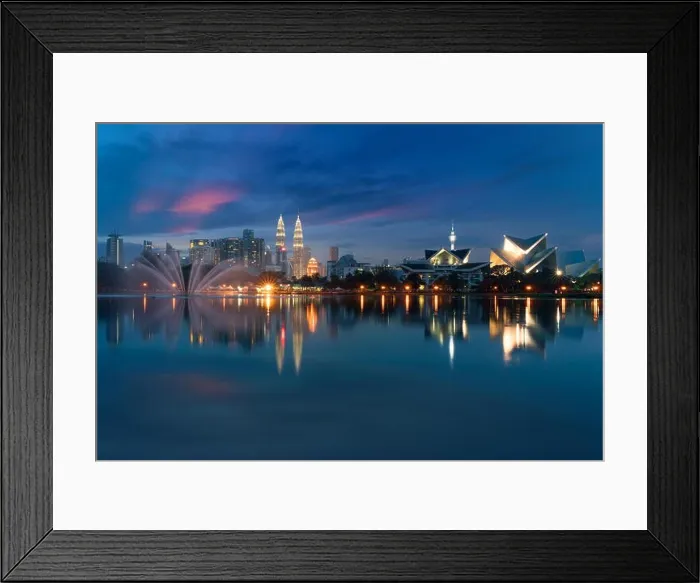 Framed Print : Kuala Lumpur Cityscape. image of Kuala Lumpur, Malaysia during sunset at Titiwangsa park with fountain Framed Print : Kuala Lumpur Cityscape. image of Kuala Lumpur, Malaysia during sunset at Titiwangsa park with fountain