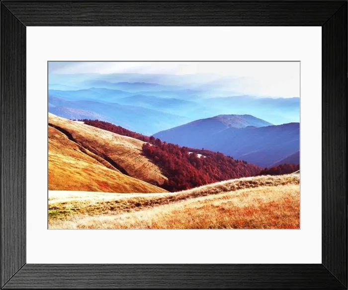 Framed Print : Picturesque autumn mountains with red beech forest in the Carpathian mountains, Ukraine. Landscape photography Framed Print : Picturesque autumn mountains with red beech forest in the Carpathian mountains, Ukraine. Landscape photography