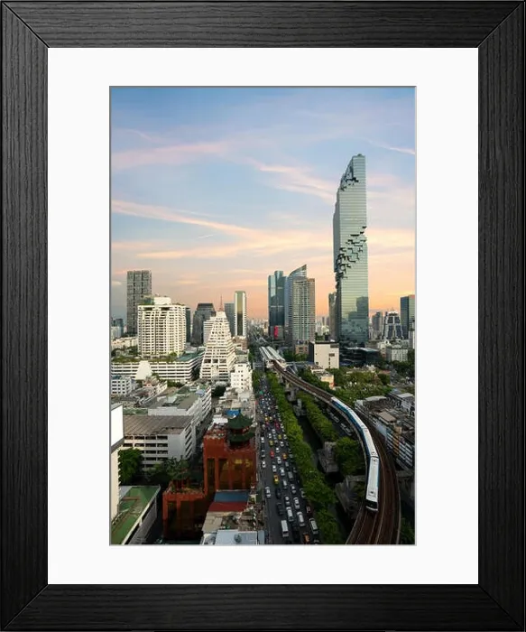Framed Print : Bangkok Transportation before sunset with Modern Business Building from top view in Bangkok, Thailand Framed Print : Bangkok Transportation before sunset with Modern Business Building from top view in Bangkok, Thailand