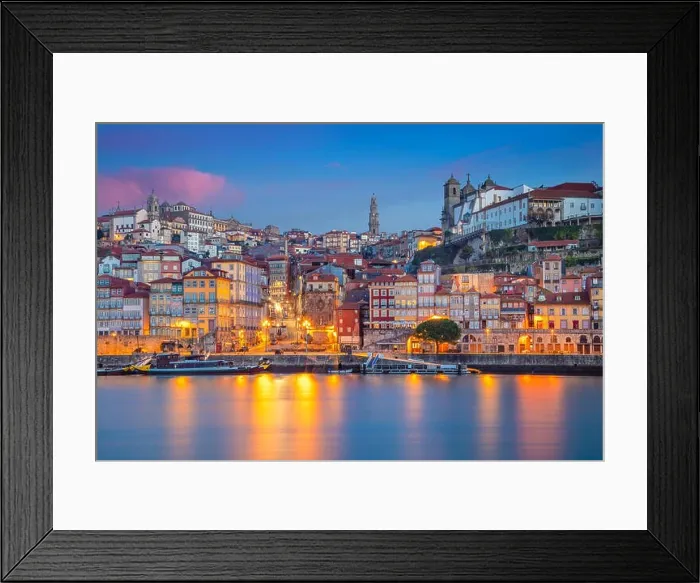 Framed Print : Porto, Portugal. Cityscape image of Porto, Portugal with reflection of the city in the Douro River during sunrise Framed Print : Porto, Portugal. Cityscape image of Porto, Portugal with reflection of the city in the Douro River during sunrise