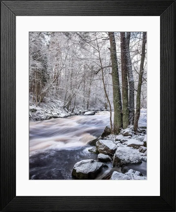 Framed Print : Scenic landscape with flowing river at winter morning Framed Print : Scenic landscape with flowing river at winter morning