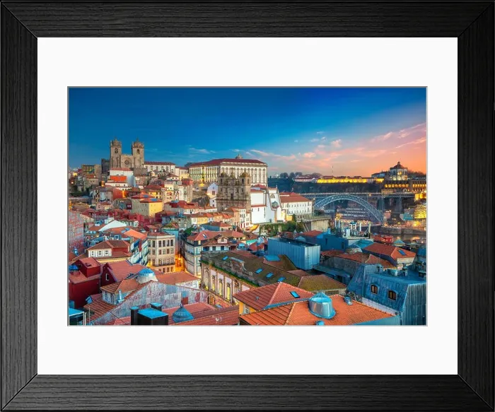 Framed Print : Porto, Portugal. Aerial cityscape image of Porto, Portugal with the Porto Cathedral and old town during sunset Framed Print : Porto, Portugal. Aerial cityscape image of Porto, Portugal with the Porto Cathedral and old town during sunset