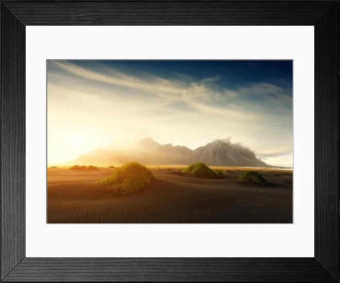 Framed Print : Famous grass hills on black desert near Stokksnes Framed Print : Famous grass hills on black desert near Stokksnes