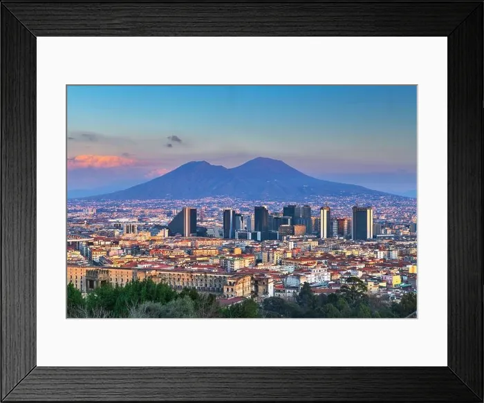 Framed Print : Naples, Italy with the financial district skyline under Mt. Vesuvius at twilight Framed Print : Naples, Italy with the financial district skyline under Mt. Vesuvius at twilight