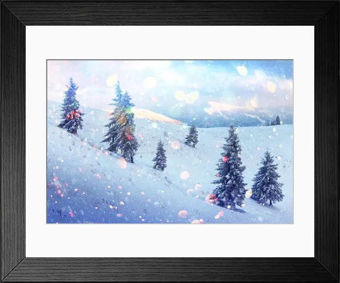 Framed Print : Fantastic winter landscape with snowy trees in high mountains. DOF bokeh light postprocessing effect. Christmas holiday collage Framed Print : Fantastic winter landscape with snowy trees in high mountains. DOF bokeh light postprocessing effect. Christmas holiday collage