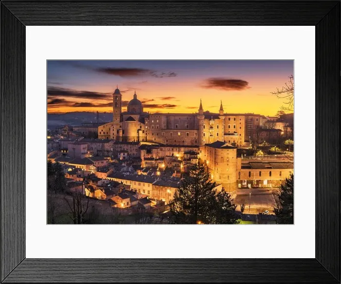 Framed Print : Urbino, Italy medieval walled city in the Marche region at twilight Framed Print : Urbino, Italy medieval walled city in the Marche region at twilight