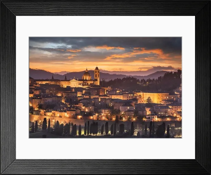 Framed Print : Urbino, Italy medieval walled city in the Marche region at twilight Framed Print : Urbino, Italy medieval walled city in the Marche region at twilight