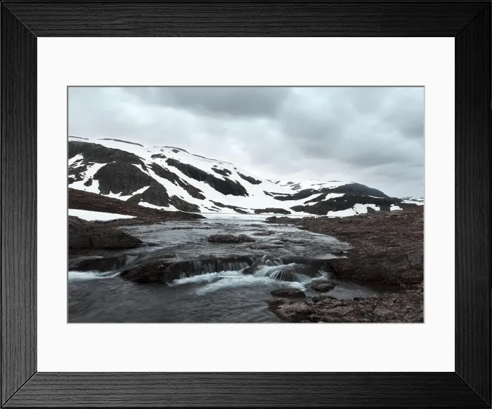 Framed Print : Typical norwegian landscape with snowy mountains Framed Print : Typical norwegian landscape with snowy mountains