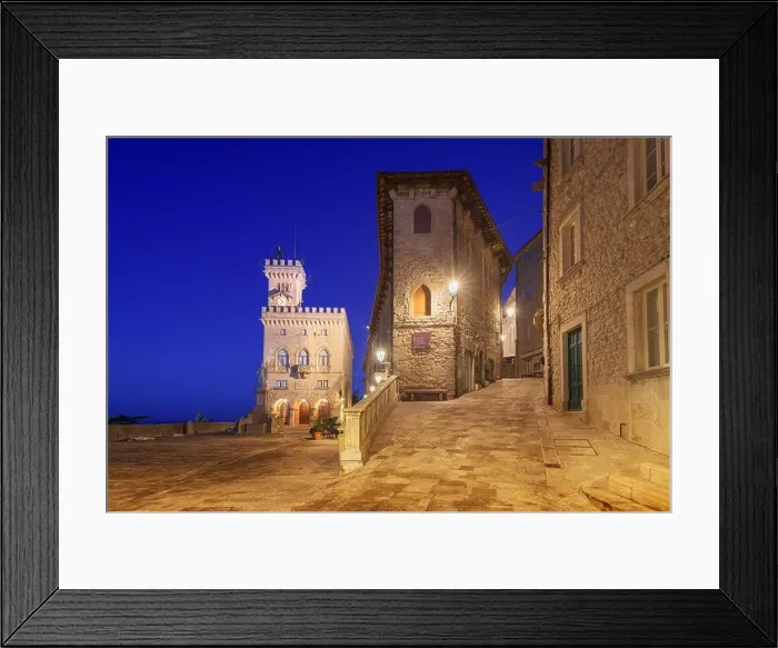 Framed Print : Piazza della Liberta in San Marino at twilight Framed Print : Piazza della Liberta in San Marino at twilight