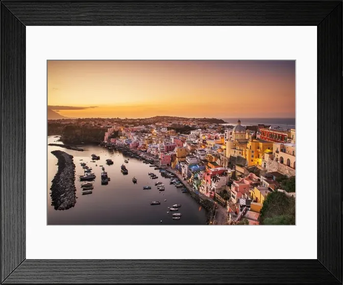 Framed Print : Procida, Italy old town skyline in the Mediterranean in the evening