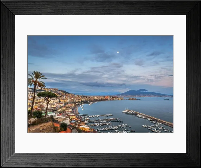 Framed Print : Naples, Italy aerial skyline on the bay with Mt. Vesusvius at dawn Framed Print : Naples, Italy aerial skyline on the bay with Mt. Vesusvius at dawn