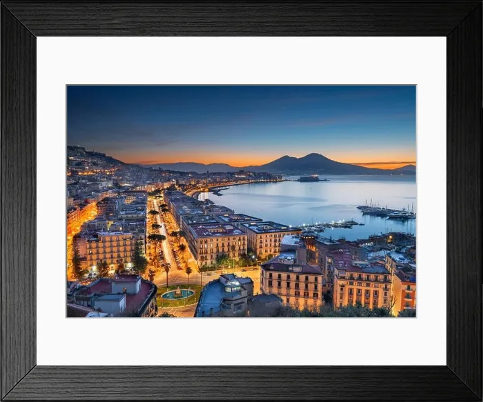 Framed Print : Naples, Italy aerial skyline on the bay with Mt. Vesusvius at dawn Framed Print : Naples, Italy aerial skyline on the bay with Mt. Vesusvius at dawn