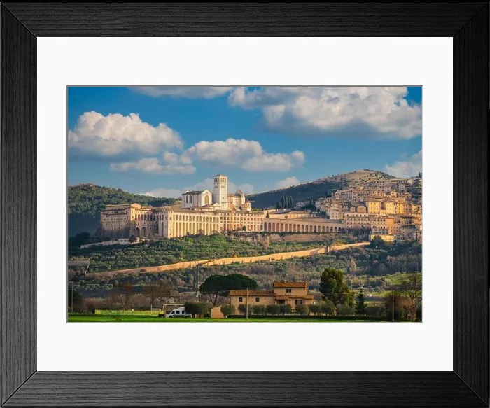 Framed Print : Assisi, Italy town skyline with the Basilica of Saint Francis of Assisi Framed Print : Assisi, Italy town skyline with the Basilica of Saint Francis of Assisi