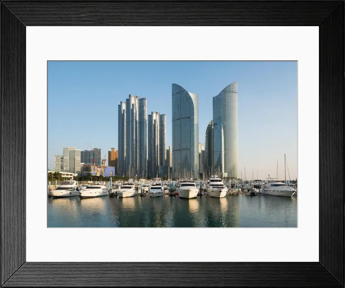 Framed Print : Busan city skyline view at Haeundae district, Gwangalli Beach with yacht pier at Busan, South Korea Framed Print : Busan city skyline view at Haeundae district, Gwangalli Beach with yacht pier at Busan, South Korea
