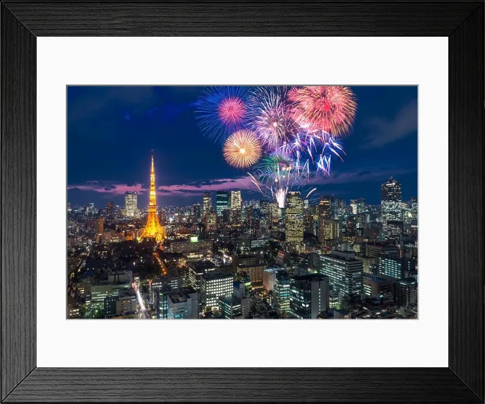 Framed Print : Tokyo at night, Fireworks new year celebrating over tokyo cityscape at night in Japan Framed Print : Tokyo at night, Fireworks new year celebrating over tokyo cityscape at night in Japan