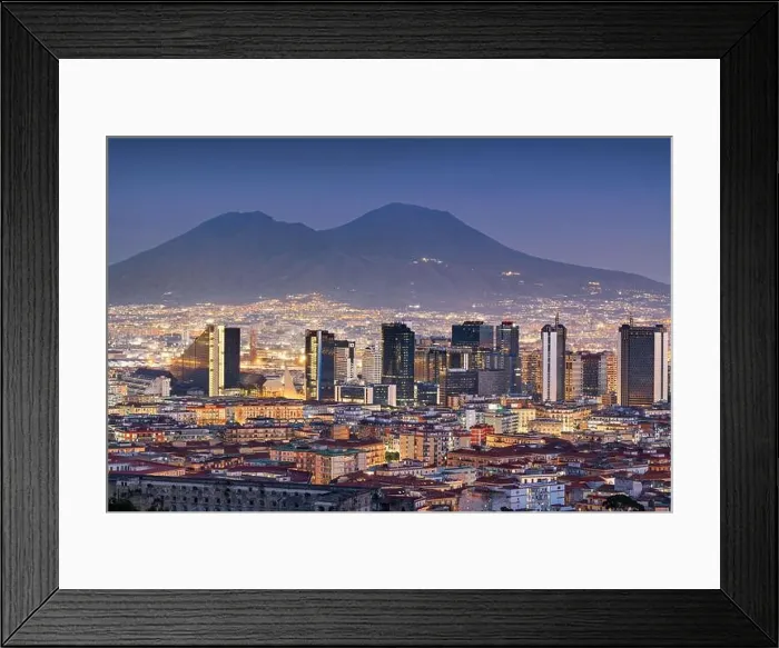 Framed Print : Naples, Italy with the financial district skyline under Mt. Vesuvius at twilight Framed Print : Naples, Italy with the financial district skyline under Mt. Vesuvius at twilight