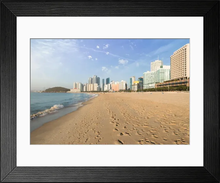 Framed Print : Haeundae beach is Busan's most popular beach because of its easy access from downtown Busan. And It is one of the most famous beaches in South Korea Framed Print : Haeundae beach is Busan's most popular beach because of its easy access from downtown Busan. And It is one of the most famous beaches in South Korea