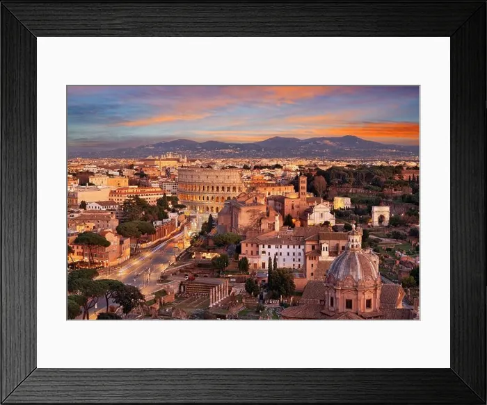 Framed Print : Rome, Italy view towards the Colosseum with archeological areas at sunset Framed Print : Rome, Italy view towards the Colosseum with archeological areas at sunset