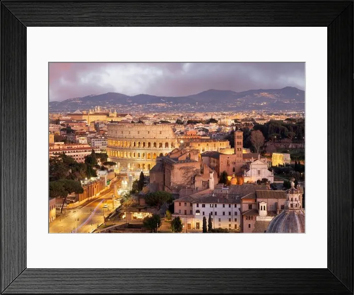 Framed Print : Rome, Italy view towards the Colosseum with archeological areas at sunset Framed Print : Rome, Italy view towards the Colosseum with archeological areas at sunset