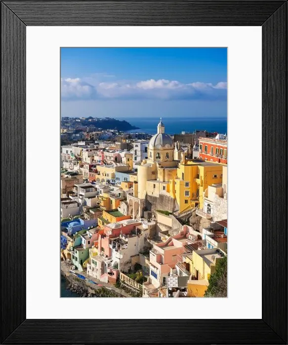 Framed Print : Procida, Italy old town skyline in the Mediterranean in the afternoon
