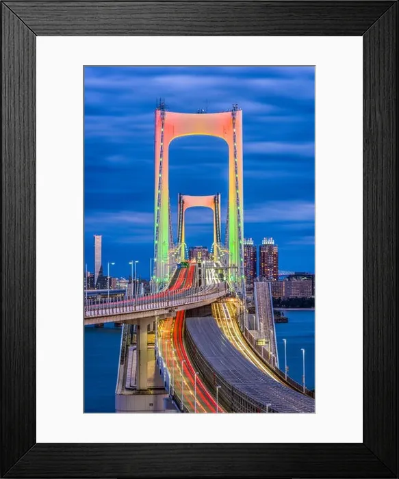 Framed Print : Tokyo, Japan at Rainbow Bridge at night Framed Print : Tokyo, Japan at Rainbow Bridge at night