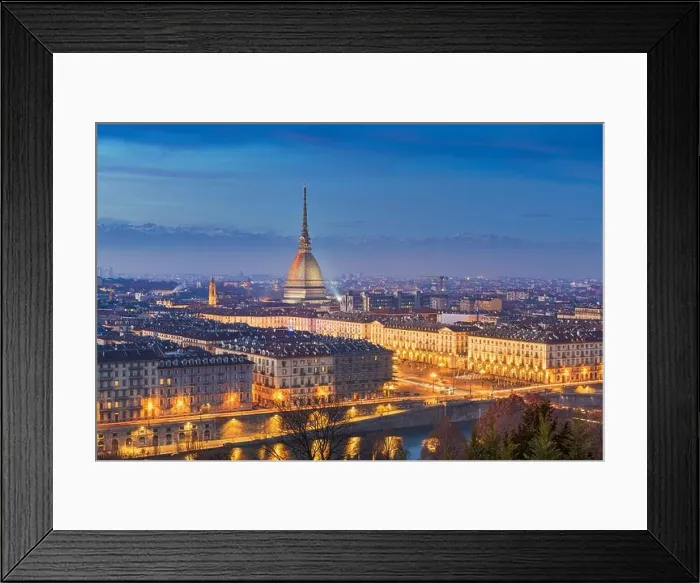 Framed Print : Turin, Piedmont, Italy skyline with the Mole Antonelliana at dusk Framed Print : Turin, Piedmont, Italy skyline with the Mole Antonelliana at dusk