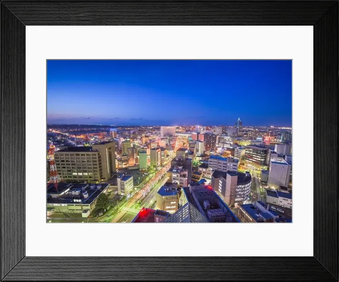 Framed Print : Toyama City, Japan downtown skyline aerial view at night Framed Print : Toyama City, Japan downtown skyline aerial view at night