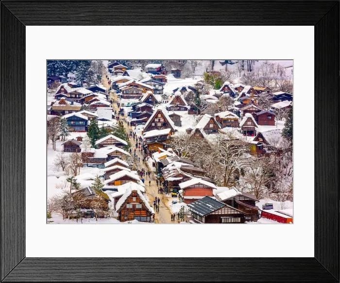 Framed Print : Shirakawago, Gifu, Japan historic farming village in winter