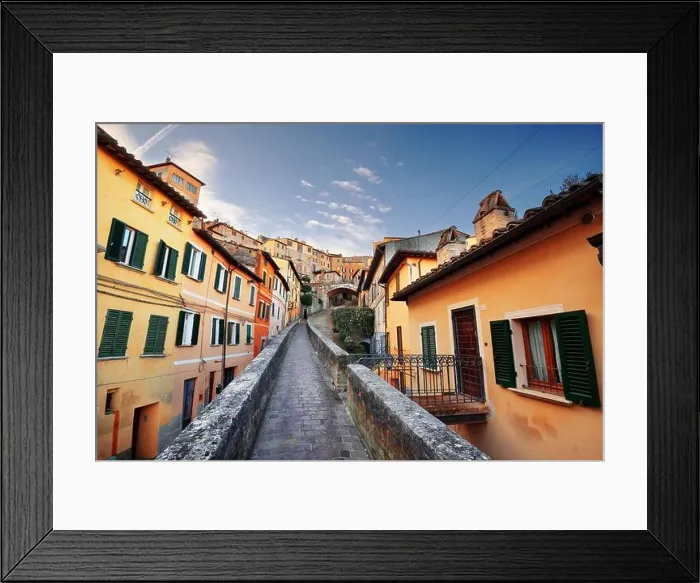 Framed Print : Perugia, Italy on the medieval Aqueduct Street in the morning Framed Print : Perugia, Italy on the medieval Aqueduct Street in the morning