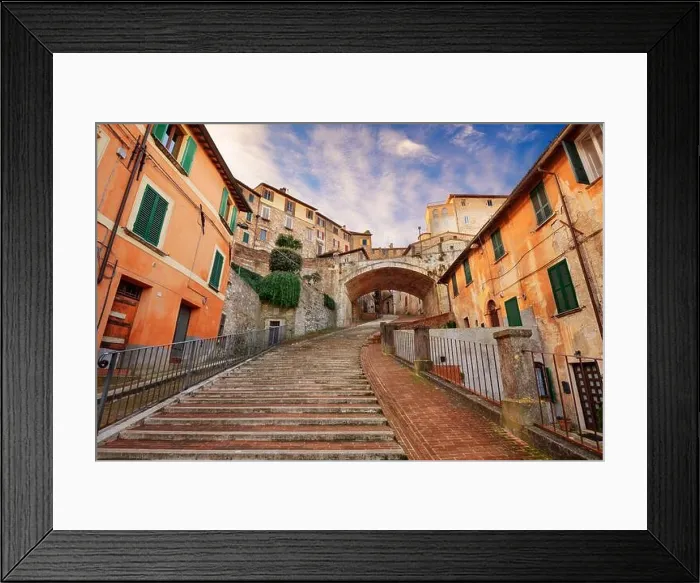 Framed Print : Perugia, Italy on the medieval Aqueduct Street in the morning Framed Print : Perugia, Italy on the medieval Aqueduct Street in the morning