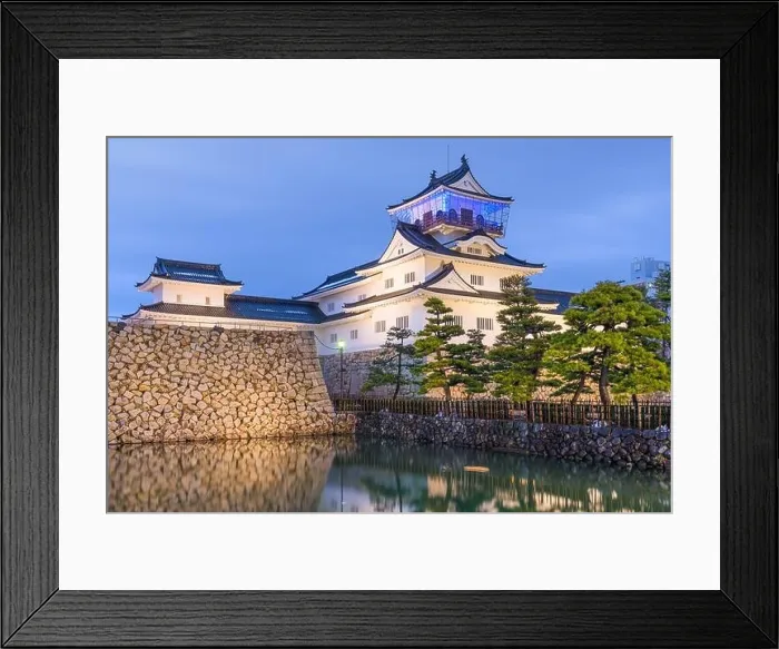 Framed Print : Toyama, Japan at Toyama Castle from the moat at twilight Framed Print : Toyama, Japan at Toyama Castle from the moat at twilight