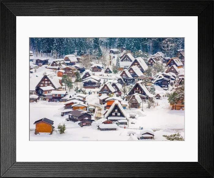 Framed Print : Shirakawago, Gifu, Japan historic farming village in winter Framed Print : Shirakawago, Gifu, Japan historic farming village in winter