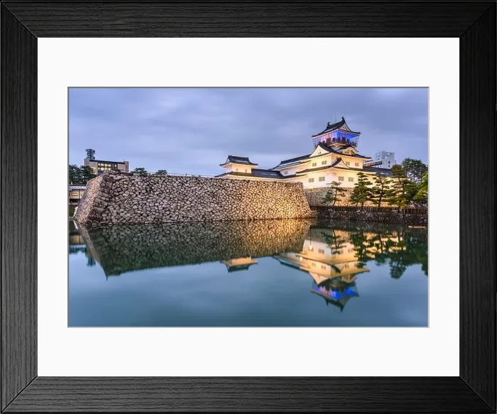 Framed Print : Toyama, Japan at Toyama Castle from the moat at twilight Framed Print : Toyama, Japan at Toyama Castle from the moat at twilight
