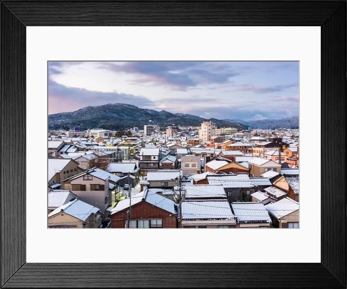 Framed Print : Wajima, Ishikawa, Japan town skyline in winter at twilight Framed Print : Wajima, Ishikawa, Japan town skyline in winter at twilight