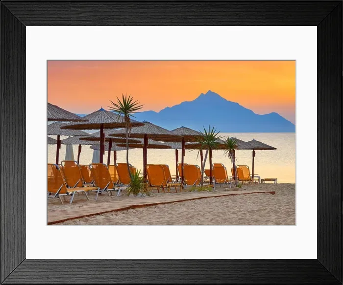 Framed Print : Halkidiki (or Chalkidiki) beach before sunrise, Mount Athos in the background, Greece Framed Print : Halkidiki (or Chalkidiki) beach before sunrise, Mount Athos in the background, Greece
