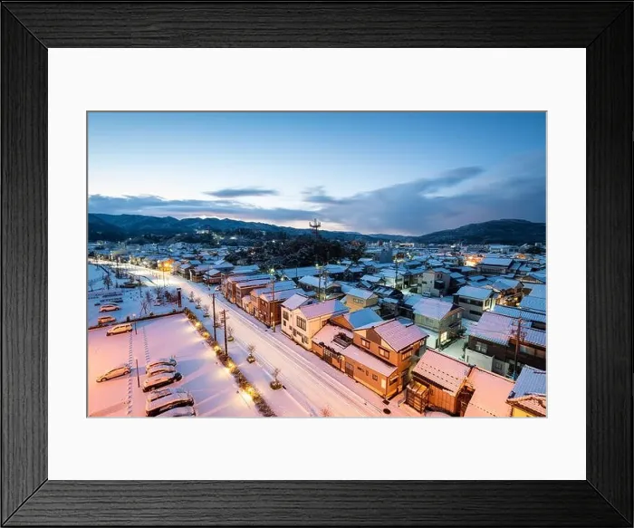 Framed Print : Wajima, Ishikawa, Japan town skyline in winter at twilight Framed Print : Wajima, Ishikawa, Japan town skyline in winter at twilight