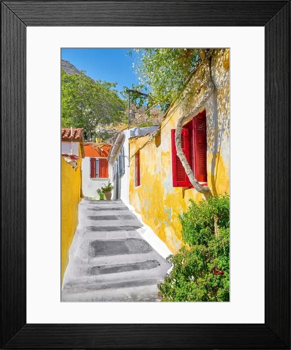 Framed Print : Colorful houses in Anafiotika quarter under the Acropolis, Athens, Greece Framed Print : Colorful houses in Anafiotika quarter under the Acropolis, Athens, Greece