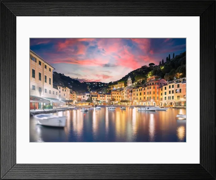 Framed Print : Portofino, Italy town skyline on the marina at twilight Framed Print : Portofino, Italy town skyline on the marina at twilight