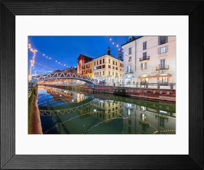 Framed Print : Naviglo Canal, Milan, Lombardy, Italy at twilight Framed Print : Naviglo Canal, Milan, Lombardy, Italy at twilight