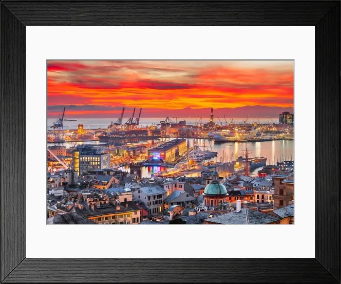 Framed Print : Genova, Italy downtown skyline on the port at dusk Framed Print : Genova, Italy downtown skyline on the port at dusk