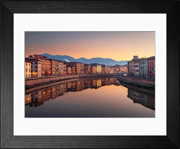 Framed Print : Pisa, Italy skyline on the Arno River at dusk Framed Print : Pisa, Italy skyline on the Arno River at dusk