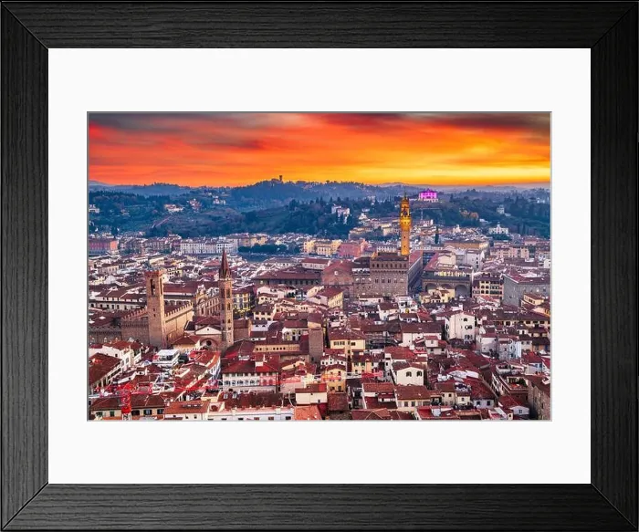 Framed Print : Florence, Italy aerial view at sunset with famous historic landmarks and towers Framed Print : Florence, Italy aerial view at sunset with famous historic landmarks and towers