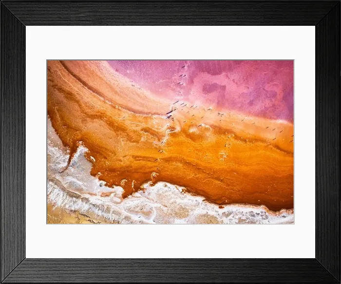 Framed Print : Abstract view of pink lake salt water from drone. Creative nature color concept. Top view background Framed Print : Abstract view of pink lake salt water from drone. Creative nature color concept. Top view background