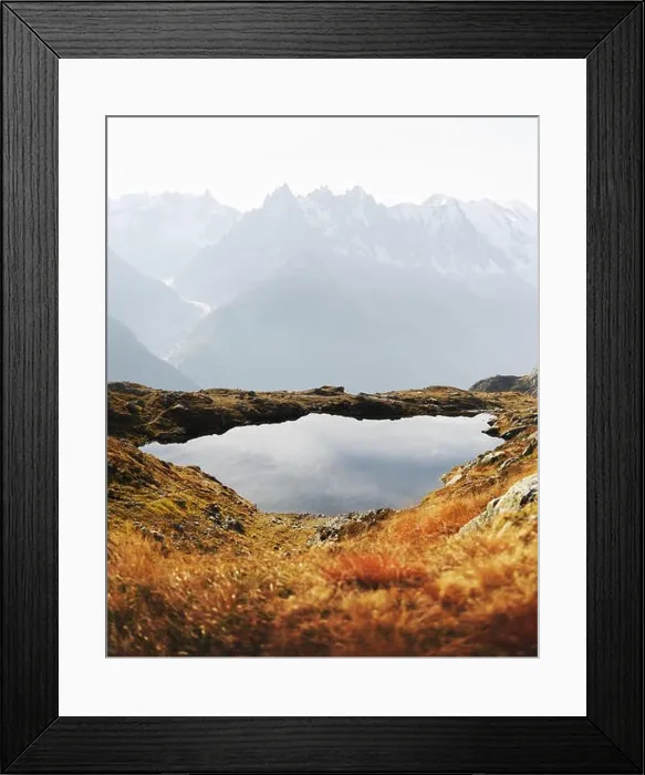 Framed Print : Colourful sunset on Chesery lake Lac De Cheserys in France Alps. Monte Bianco mountain range on background. Vallon de Berard Nature Preserve, Chamonix Framed Print : Colourful sunset on Chesery lake Lac De Cheserys in France Alps. Monte Bianco mountain range on background. Vallon de Berard Nature Preserve, Chamonix