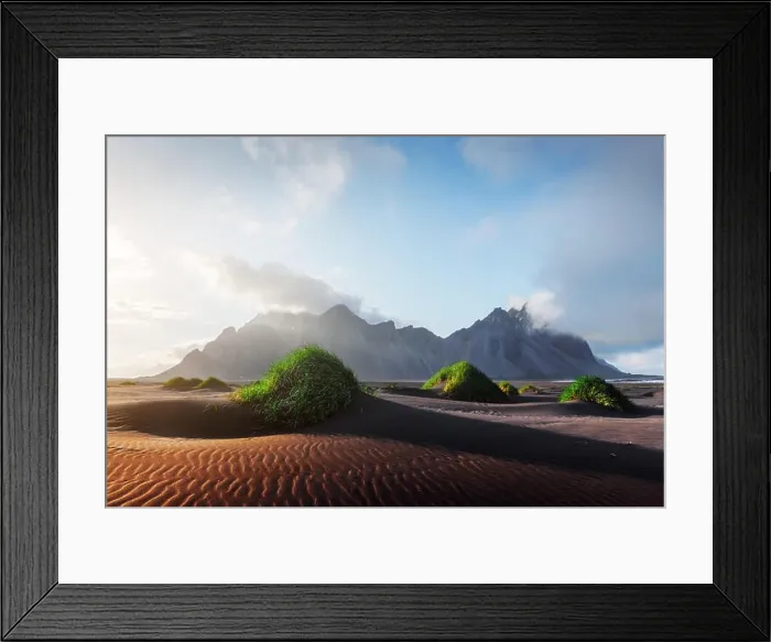 Framed Print : Incredible view of the famous Stokksnes mountains on Vestrahorn cape, Iceland Framed Print : Incredible view of the famous Stokksnes mountains on Vestrahorn cape, Iceland